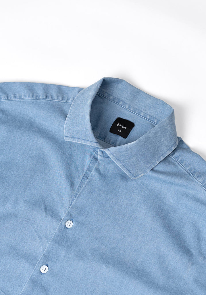 Light Wash Denim Stretch Shirt - One Piece Collar