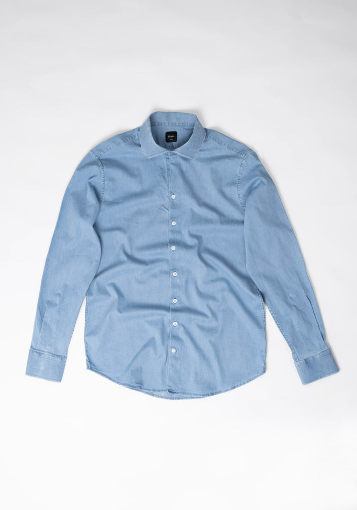 one piece collar dress shirt Light Wash Denim Shirt
