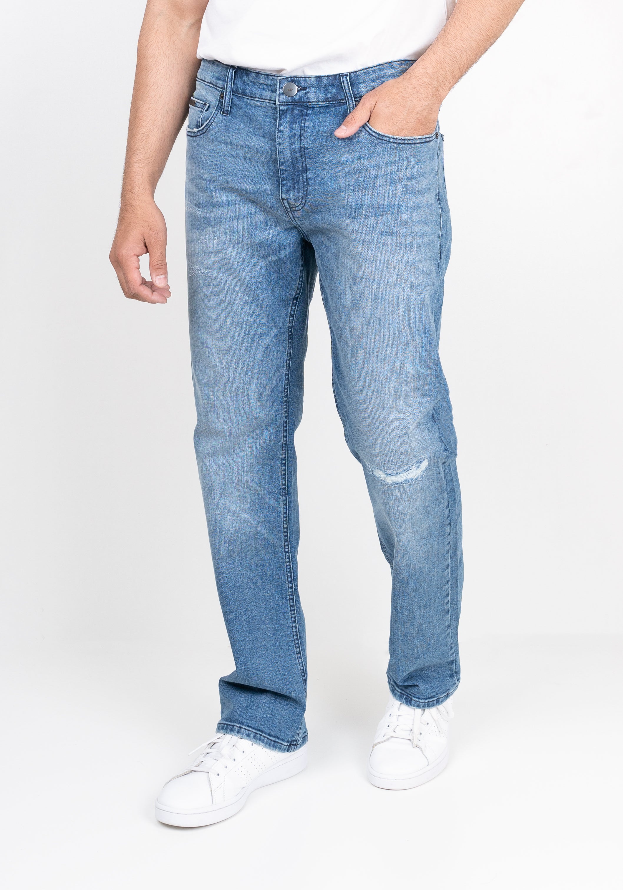 Comfort Stretch Straight Fit Jeans with Slight Rip Repair