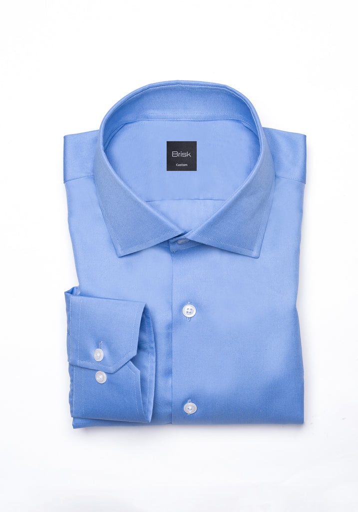Mid Blue Twill Pima Cotton Shirt - Cutaway Classic Collar