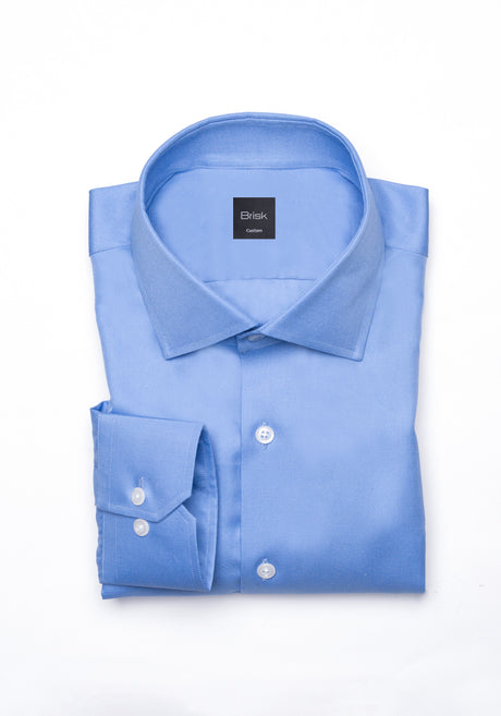 Mid Blue Twill Pima Cotton Shirt - Cutaway Classic Collar