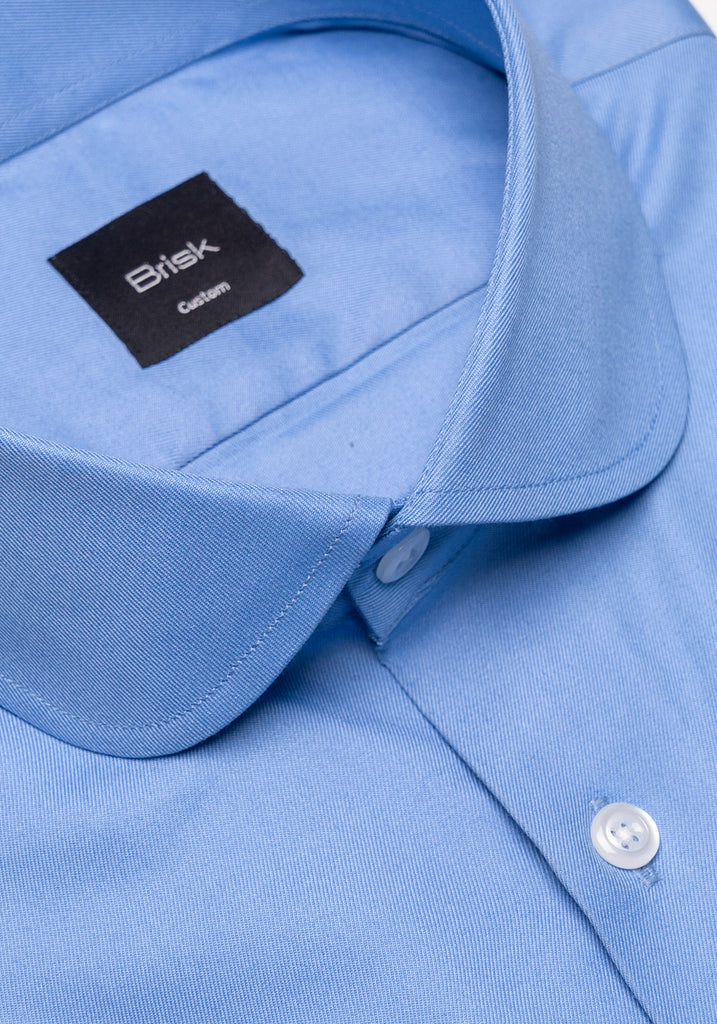 Mid Blue Twill Pima Cotton Shirt - Club Collar