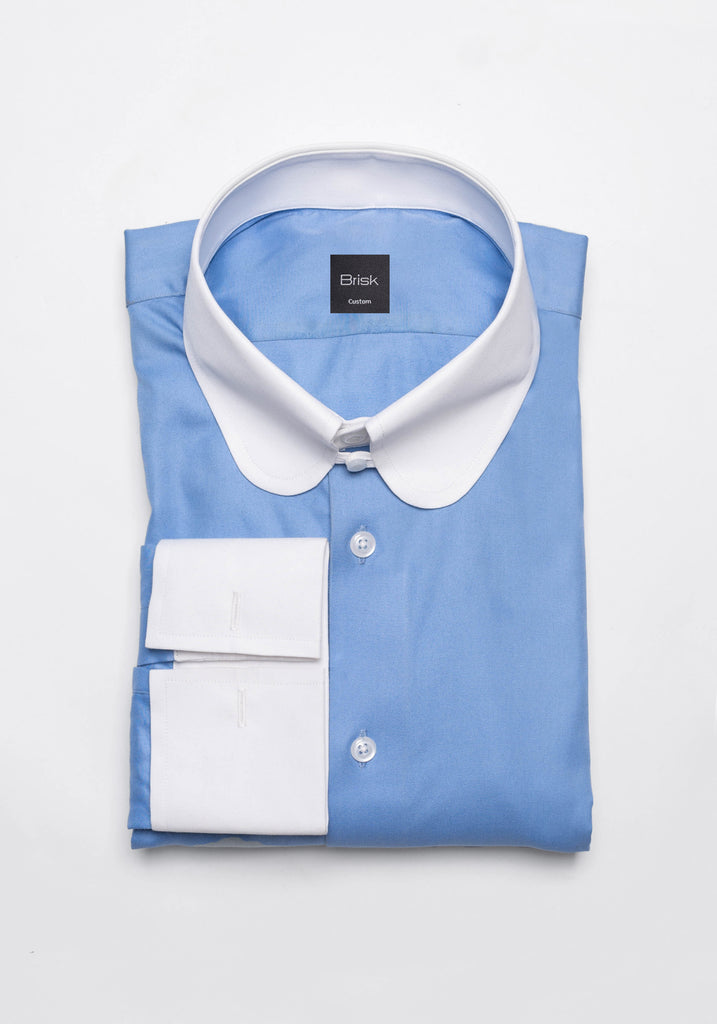 Mid Blue Twill Pima Cotton - White Club Tab Collar