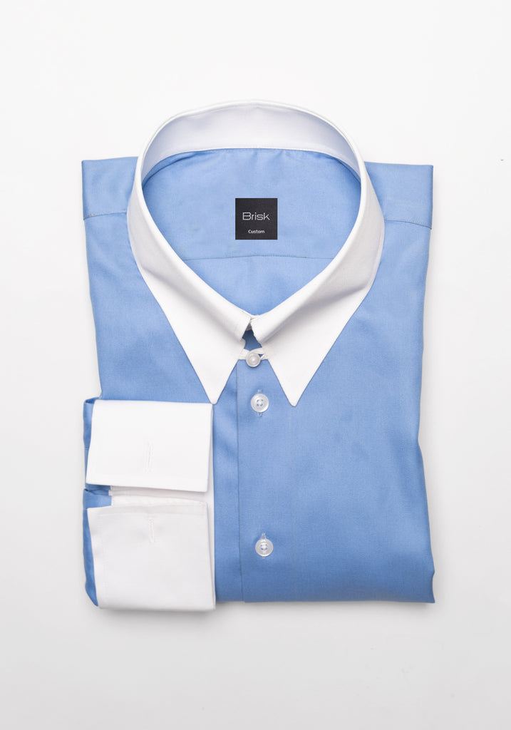 Mid Blue Twill Pima Cotton - White Tab Collar