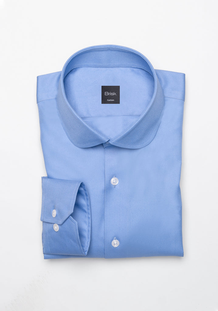 Mid Blue Twill Pima Cotton Shirt - Club Collar