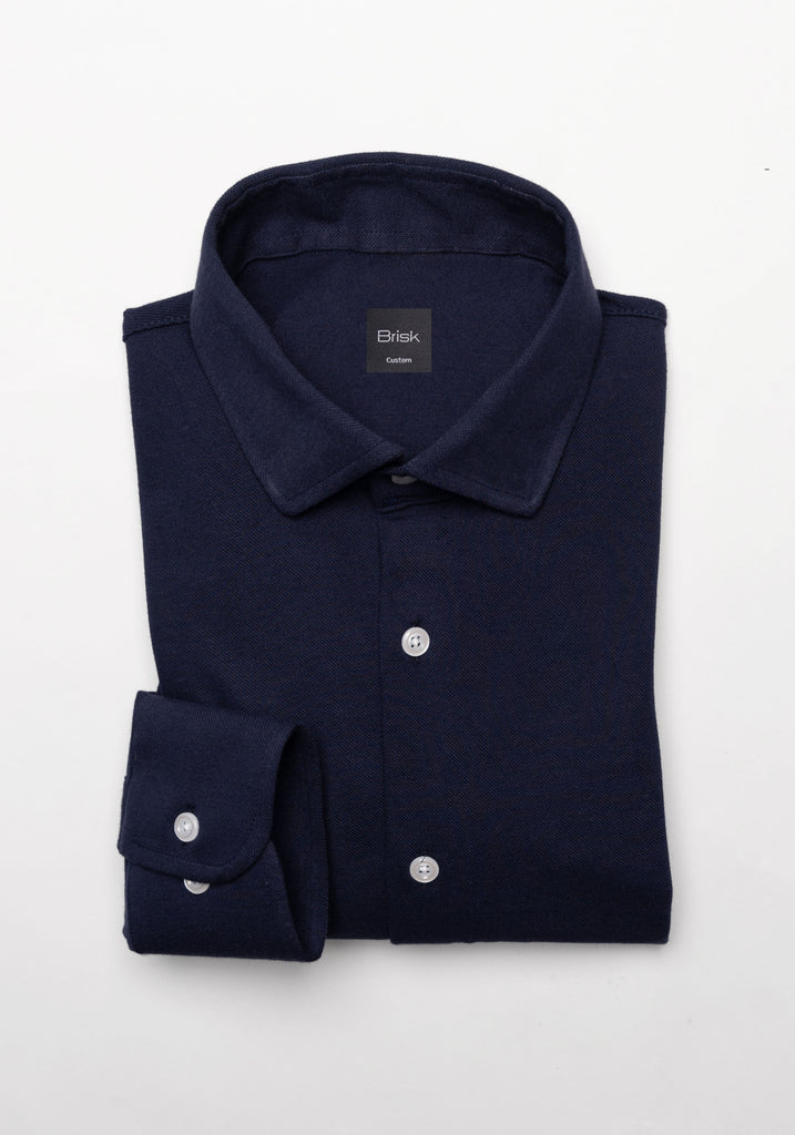 Midnight Blue Feather Soft Piqué Shirt - Cut Away Collar With Hidden Button Down