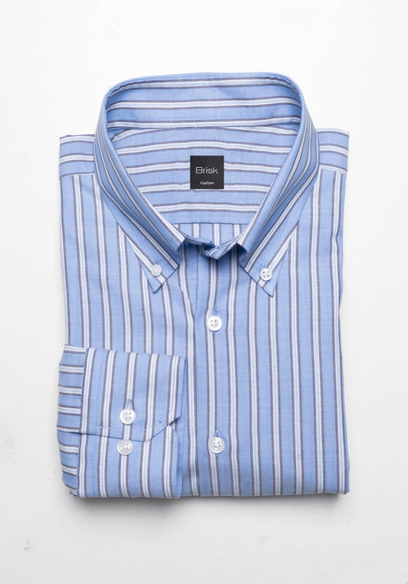 Multi Blue Bold Stripes Shirt-Cotton Linen