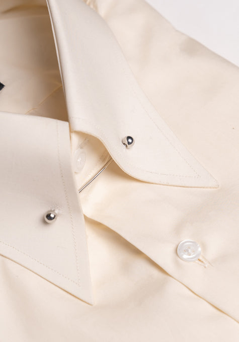 Egyptian Cream Light Weight 80's Poplin Shirt - Classic Straight Pin Collar