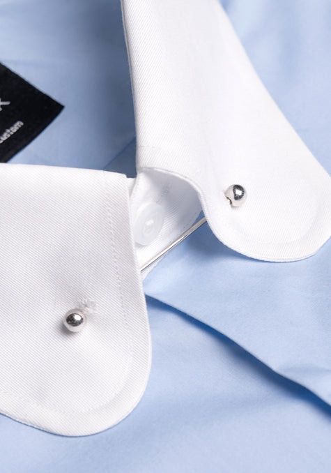 Egyptian Sky Blue Light Weight 80's Poplin Shirt - White Club Pin Collar