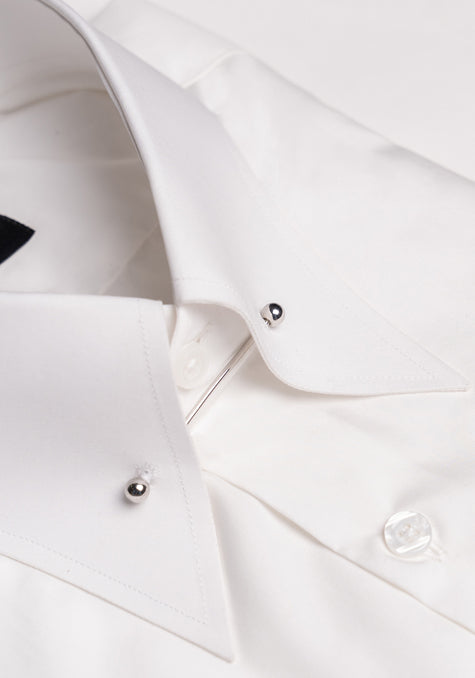 Egyptian White Light Weight 80's Poplin Shirt - Classic Straight Pin Collar