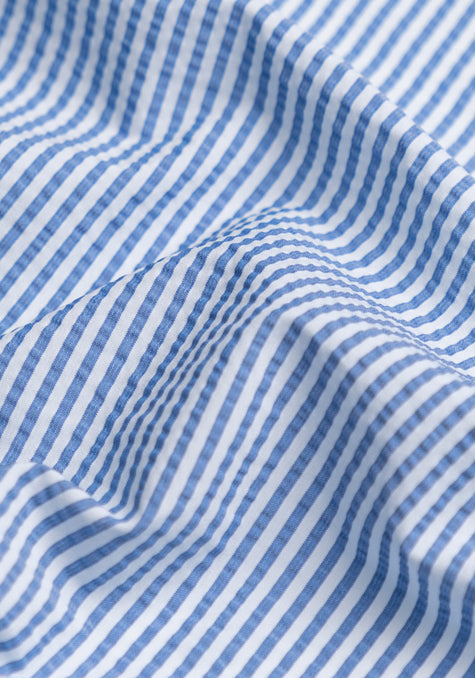 Blue Narrow Seersucker Performance Stretch Stripes - Wrinkle Free
