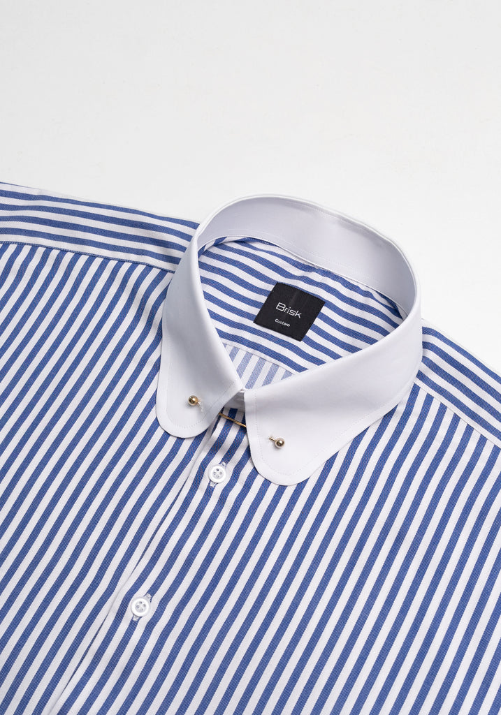 Navy Blue Bengal Twill Stripes Pima Cotton Shirt - White Club Golden Pin Collar & French Cuffs