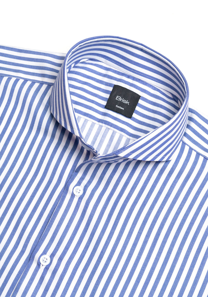 Navy Bengal Twill Stripes Pima Cotton Shirt - Cutaway Extreme Collar