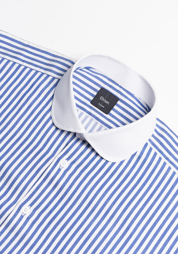 Navy Bengal Twill Stripes Pima Cotton Shirt - White Club Collar & French Cuffs 