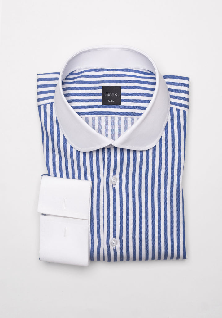 Navy Bengal Twill Stripes Pima Cotton Shirt - White Club Collar & French Cuffs 
