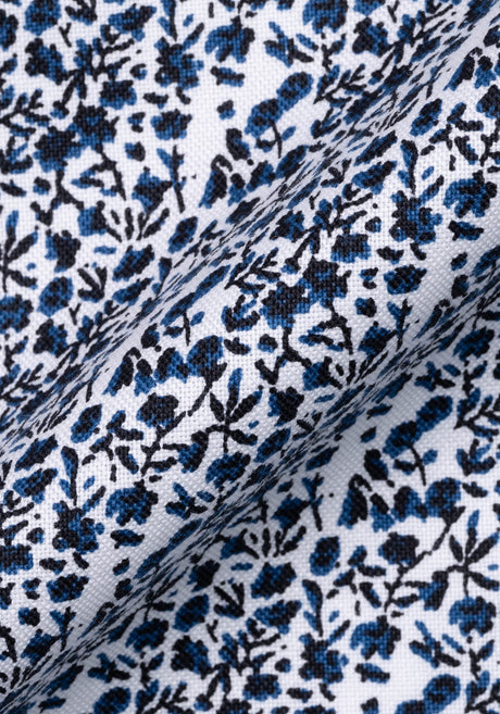 Navy Black Floral Print Pinpoint-Wrinkle Resistant