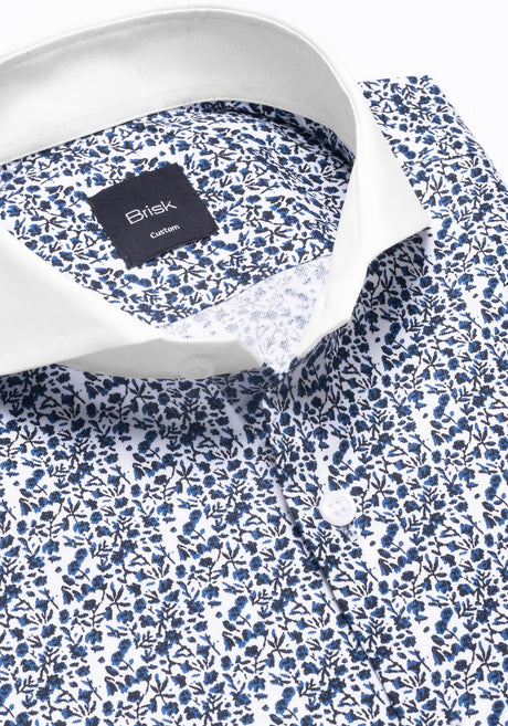 Navy Black Floral Print Pinpoint Shirt-Wrinkle Resistant