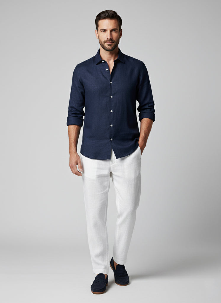 Navy Blue Linen Shirt