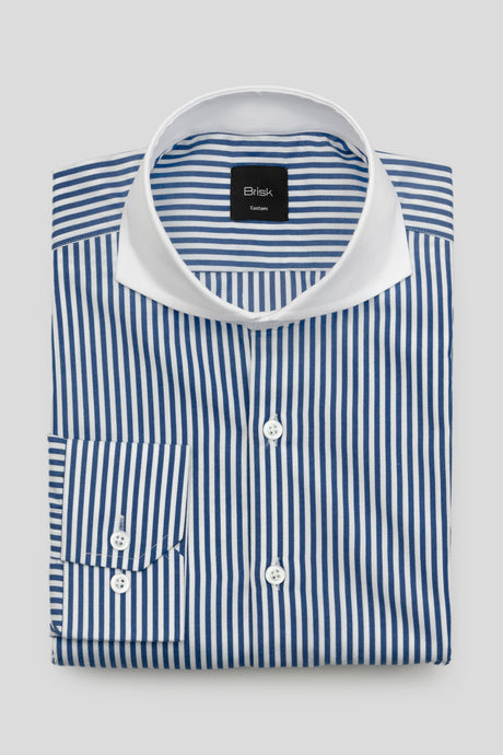 Navy Blue Striped Wrinkle-Resistant Shirt