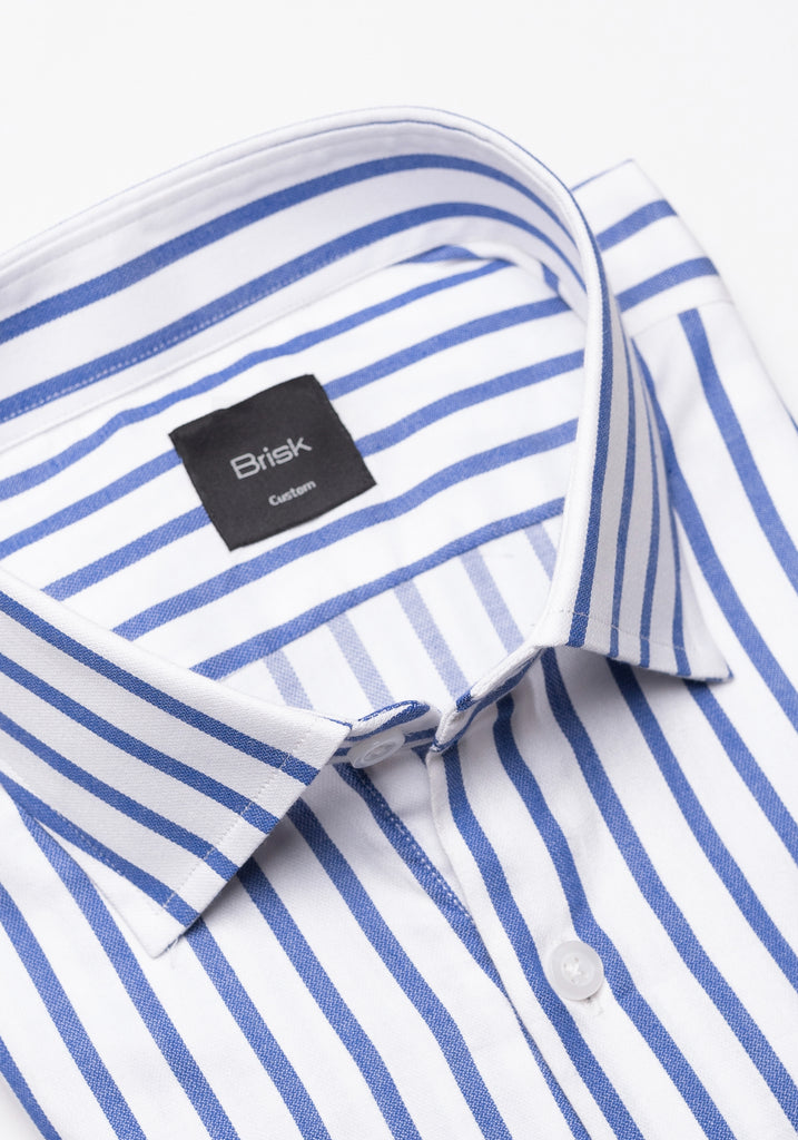 Navy Wide Stripes Soft Textured Pima Cotton Shirt - Cutaway Classic Collar