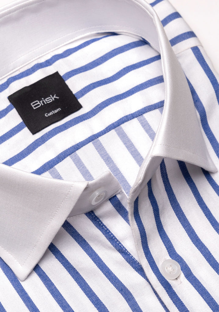 Navy Wide Stripes Soft Textured Pima Cotton - White Cutaway Classic Collar
