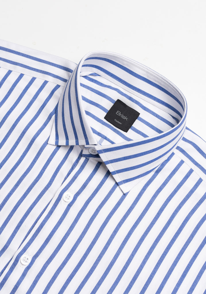 Navy Wide Stripes Soft Textured Pima Cotton Shirt - Cutaway Classic Collar