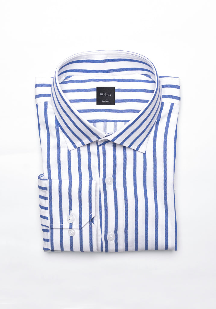 Navy Wide Stripes Soft Textured Pima Cotton Shirt - Cutaway Classic Collar