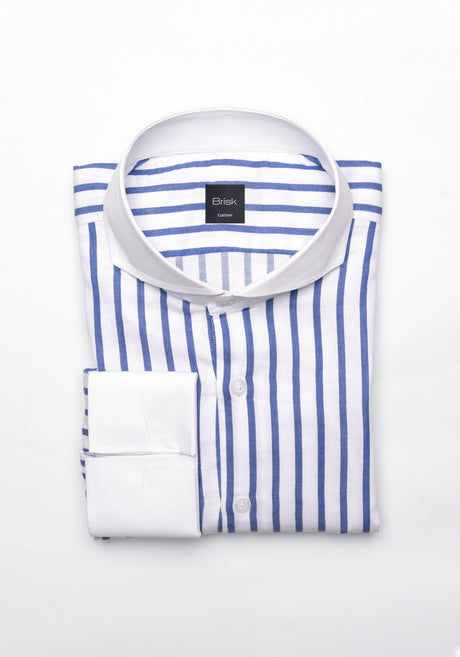 Navy Wide Stripes Soft Textured Pima Cotton Shirt - White Cutaway Extreme Collar