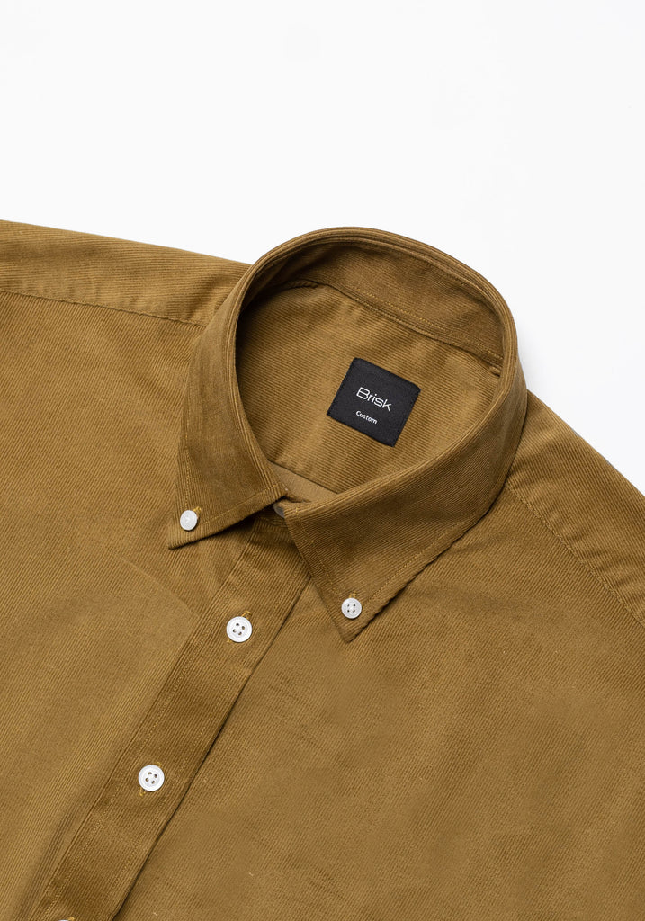 Olive Green Soft Corduroy Shirt - Button Down