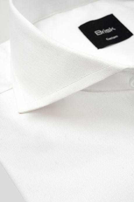 Optic White Sleek Herringbone Wrinkle-Free Shirt-5