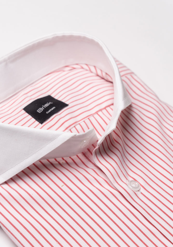 Pale Red Stretch Pencil Stripes shirt - White Collar