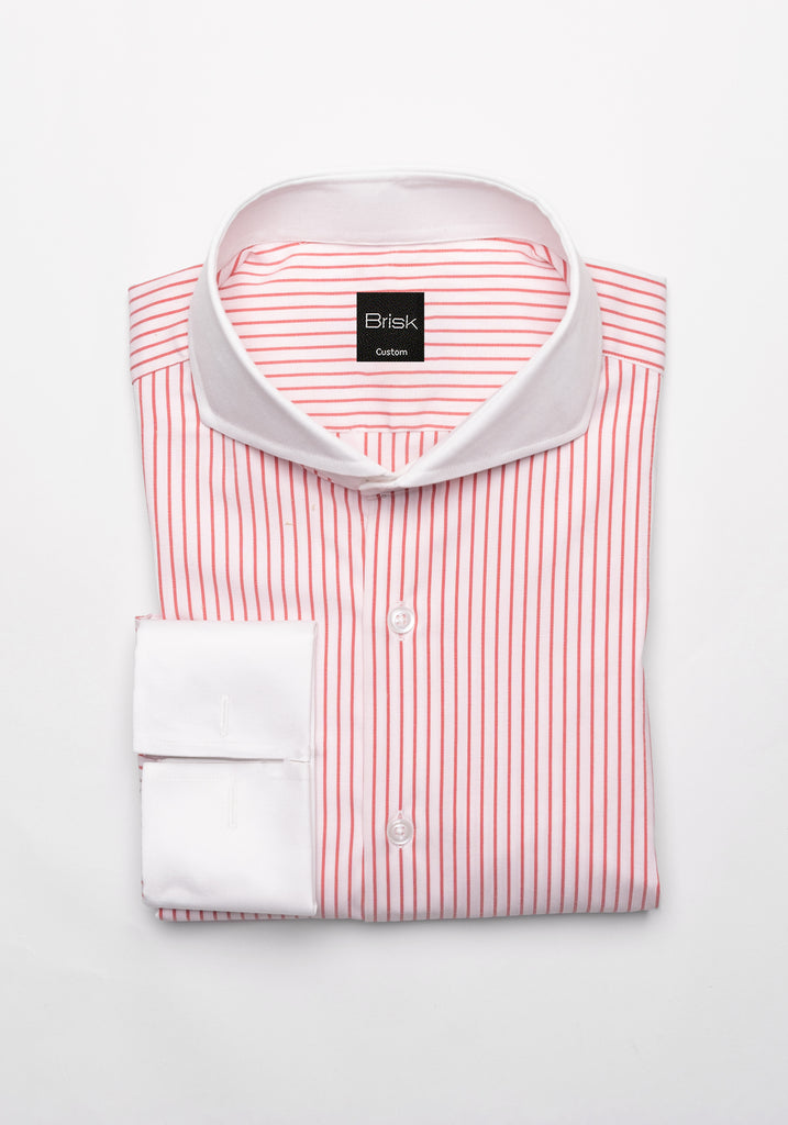 Pale Red Stretch Pencil Stripes shirt - White Collar