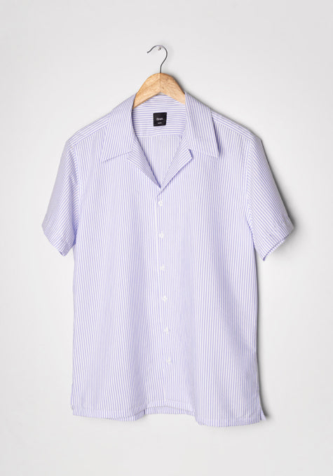 Pastel Lavender Seersucker Stripes - Camp Collar