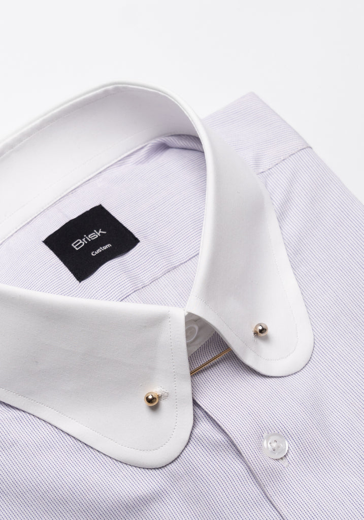 Pastel Lilac Pinstripes Pima Cotton Shirt - White Club Golden Pin Collar & French Cuffs