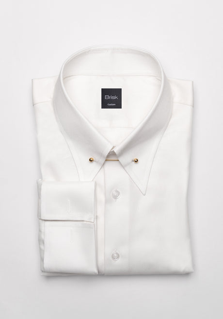 Pearl White Twill Pima Cotton Shirt - High Classic Golden Pin Collar