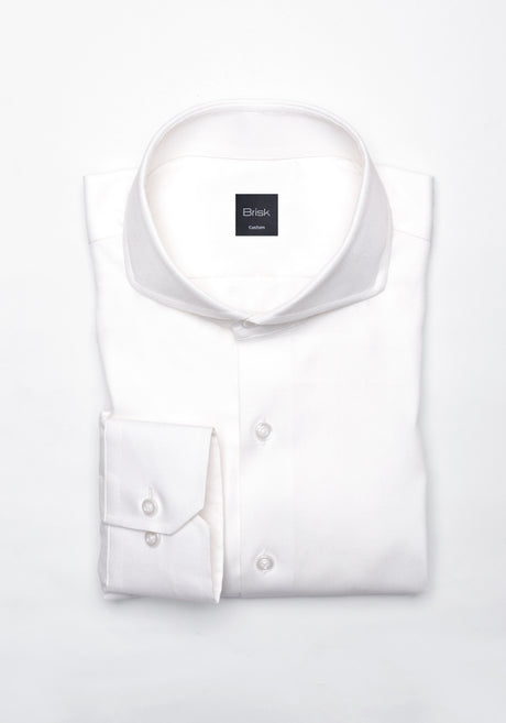 Pearl White Twill Pima Cotton Shirt - Cutaway Extreme Collar