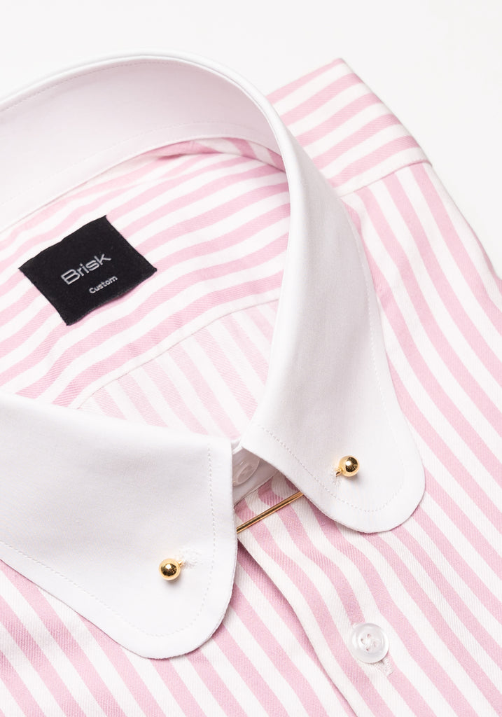 Pink Bengal Twill Stripes Pima Cotton Shirt - White Club Golden Pin Collar & French Cuffs