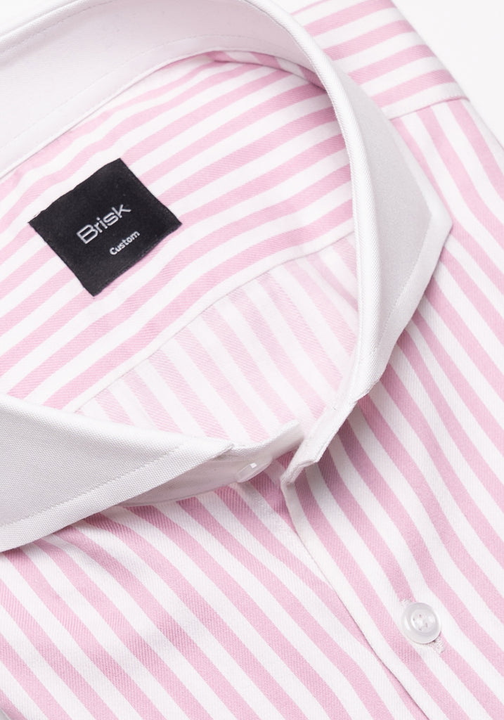 Pink Bengal Twill Stripes Pima Cotton Shirt - White Cutaway Extreme Collar