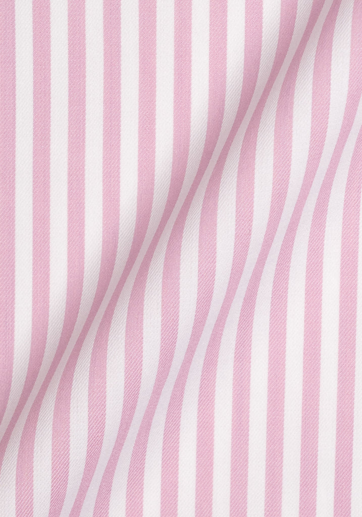 Pink Bengal Twill Stripes Pima Cotton Shirt - White Club Collar & French Cuffs