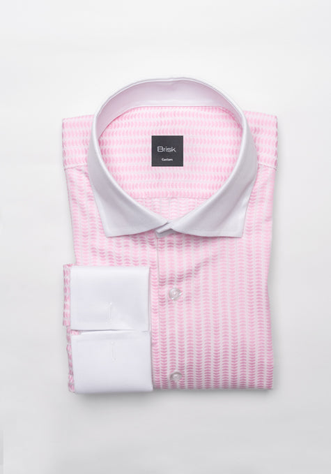 Pink On White Structured Stripes Shirt - Contrast Details
