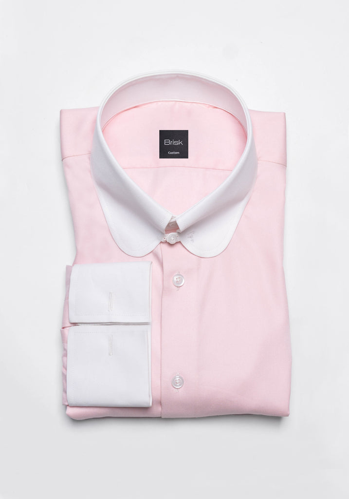 Pink Twill Pima Cotton Shirt - White Club Tab Collar