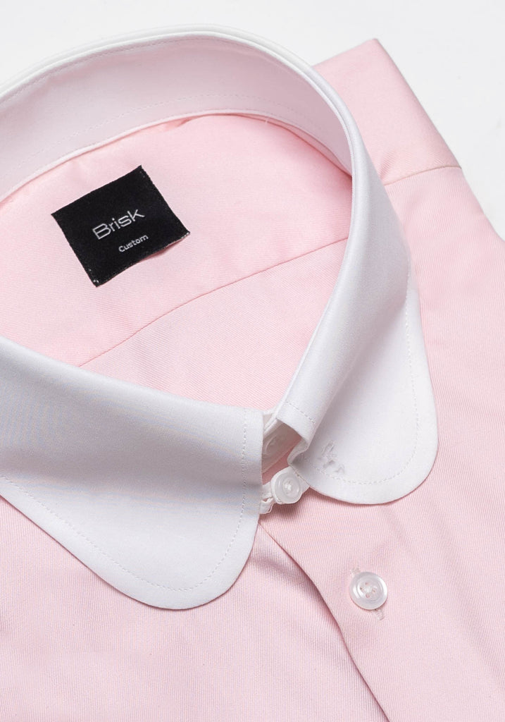 Pink Twill Pima Cotton Shirt - White Club Tab Collar