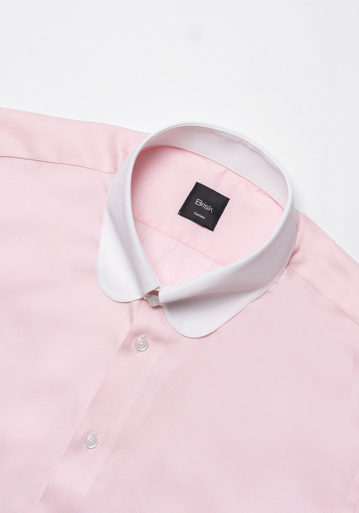 Pink Twill Pima Cotton Shirt - White Club Tab Collar