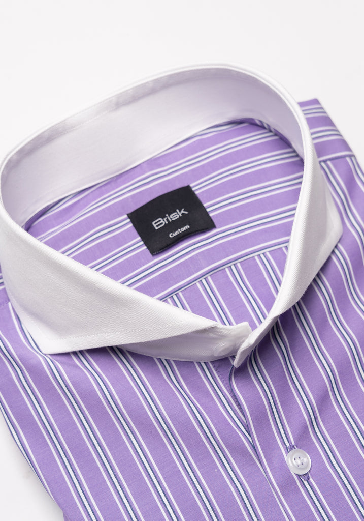 Purple Blue Wide Stripes Shirt - White Cutaway Extreme Collar