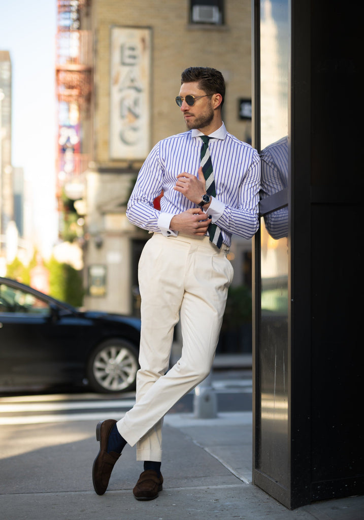Purple Wide Stripes Soft Textured Pima Cotton Shirt - White Cutaway Extreme Collar