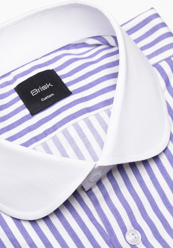 Purple Bengal Twill Stripes Pima Cotton Shirt - White Club Collar & French Cuffs