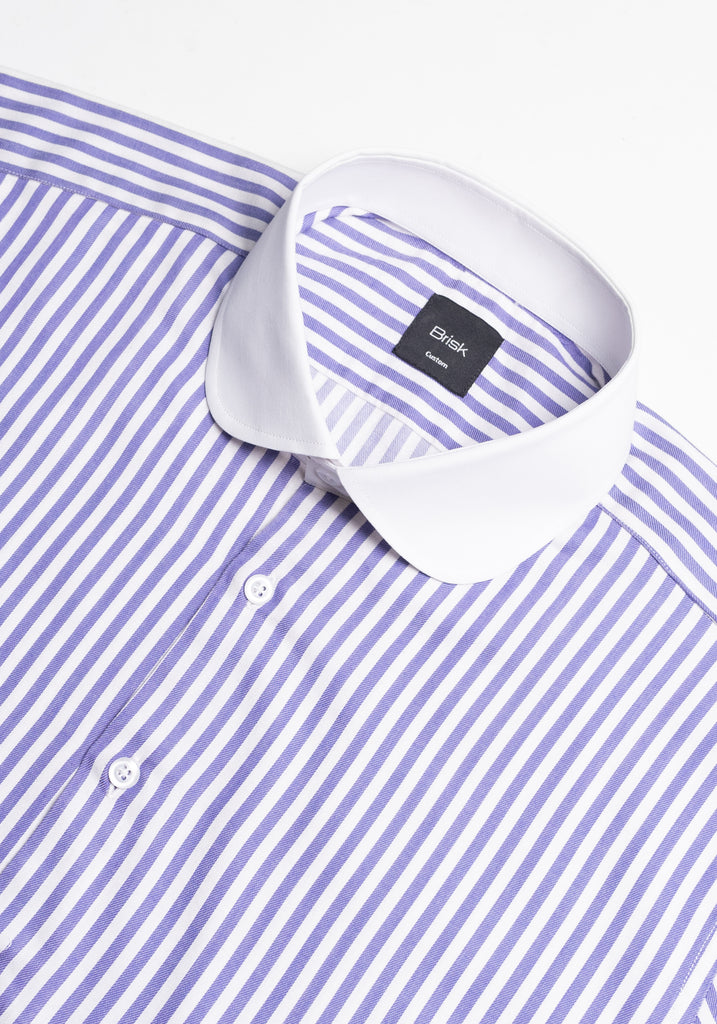 Purple Bengal Twill Stripes Pima Cotton Shirt - White Club Collar & French Cuffs