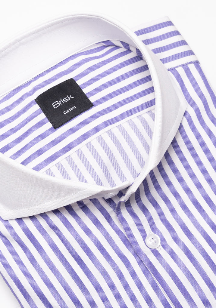 Purple Bengal Twill Stripes Pima Cotton Shirt - White Cutaway Extreme Collar