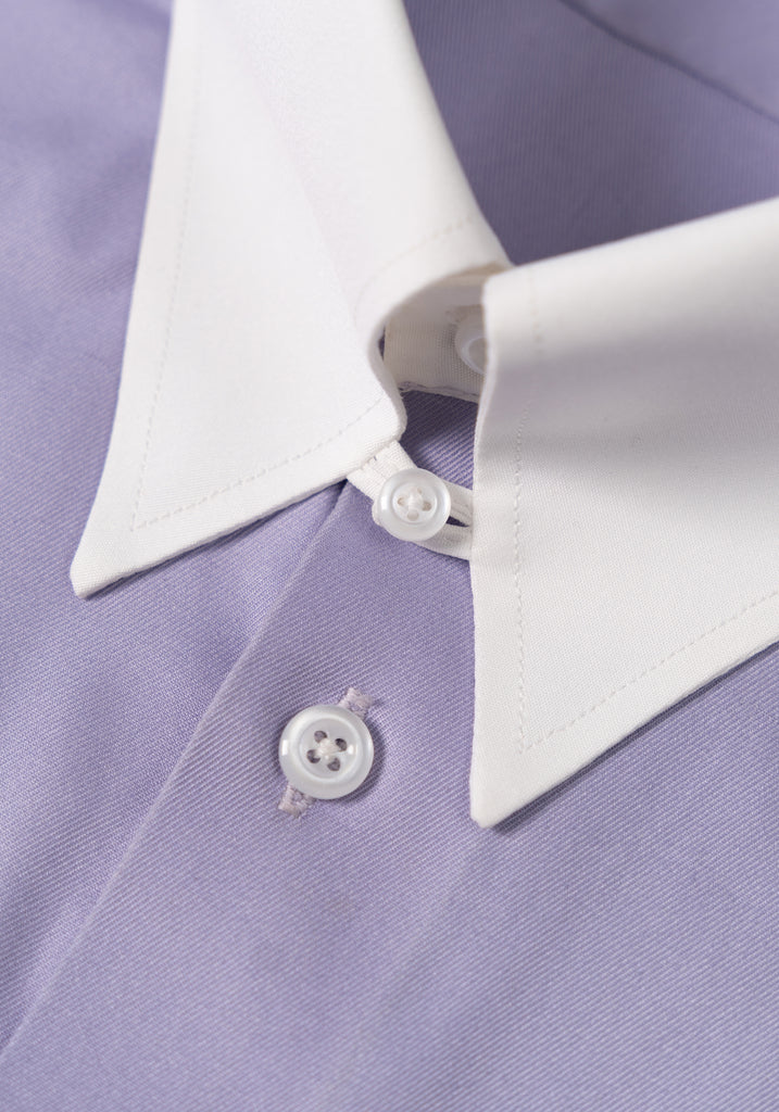 Purple Twill Pima Cotton Shirt - White Tab Collar