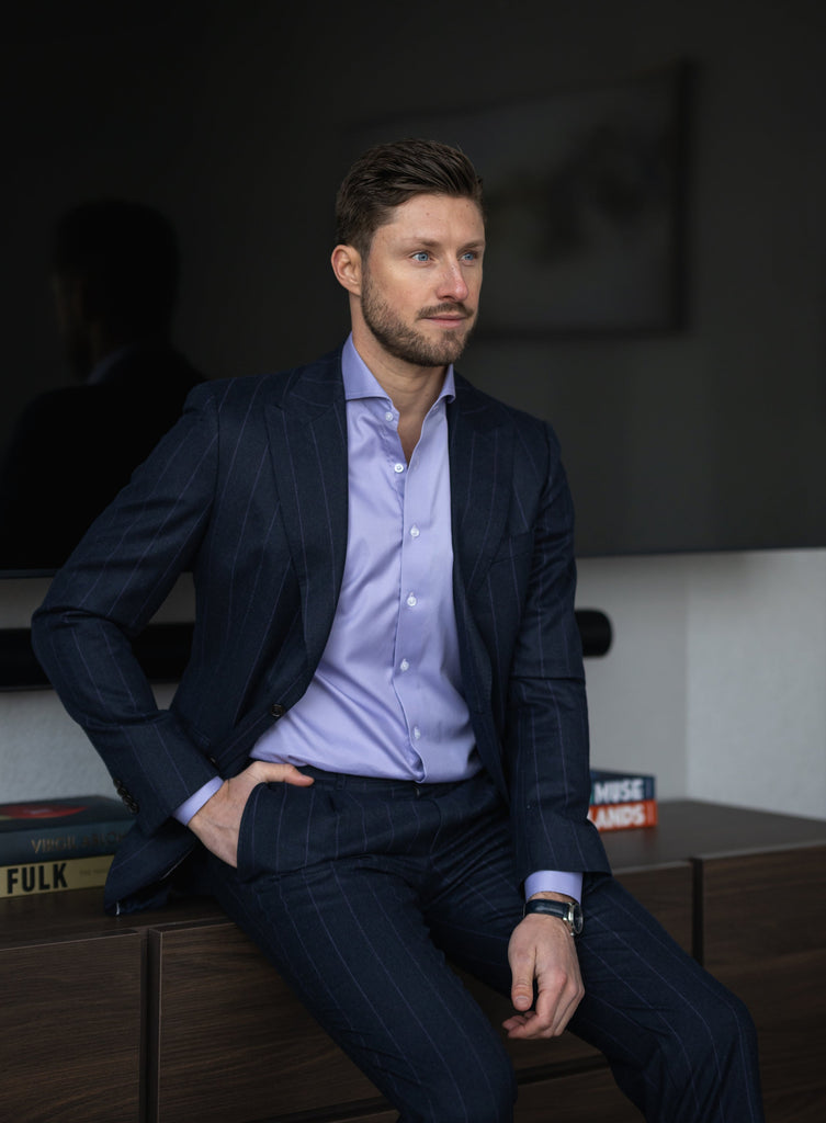 Purple Twill Pima Cotton Shirt - Cutaway Extreme Collar
